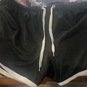 Black Mesh Athletic Shorts with White Trim